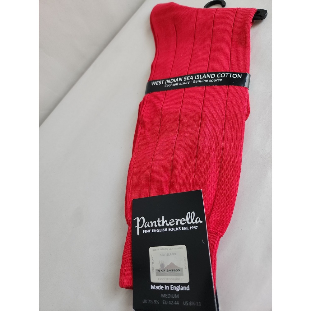 Pantherella West Indian Sea Island Cotton Ribbed Dress Socks Red Made in England